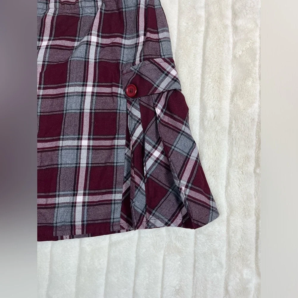 Lands End Girls 16 Dark Red Grey Plaid Pleated School Fall Spring Preppy Skort